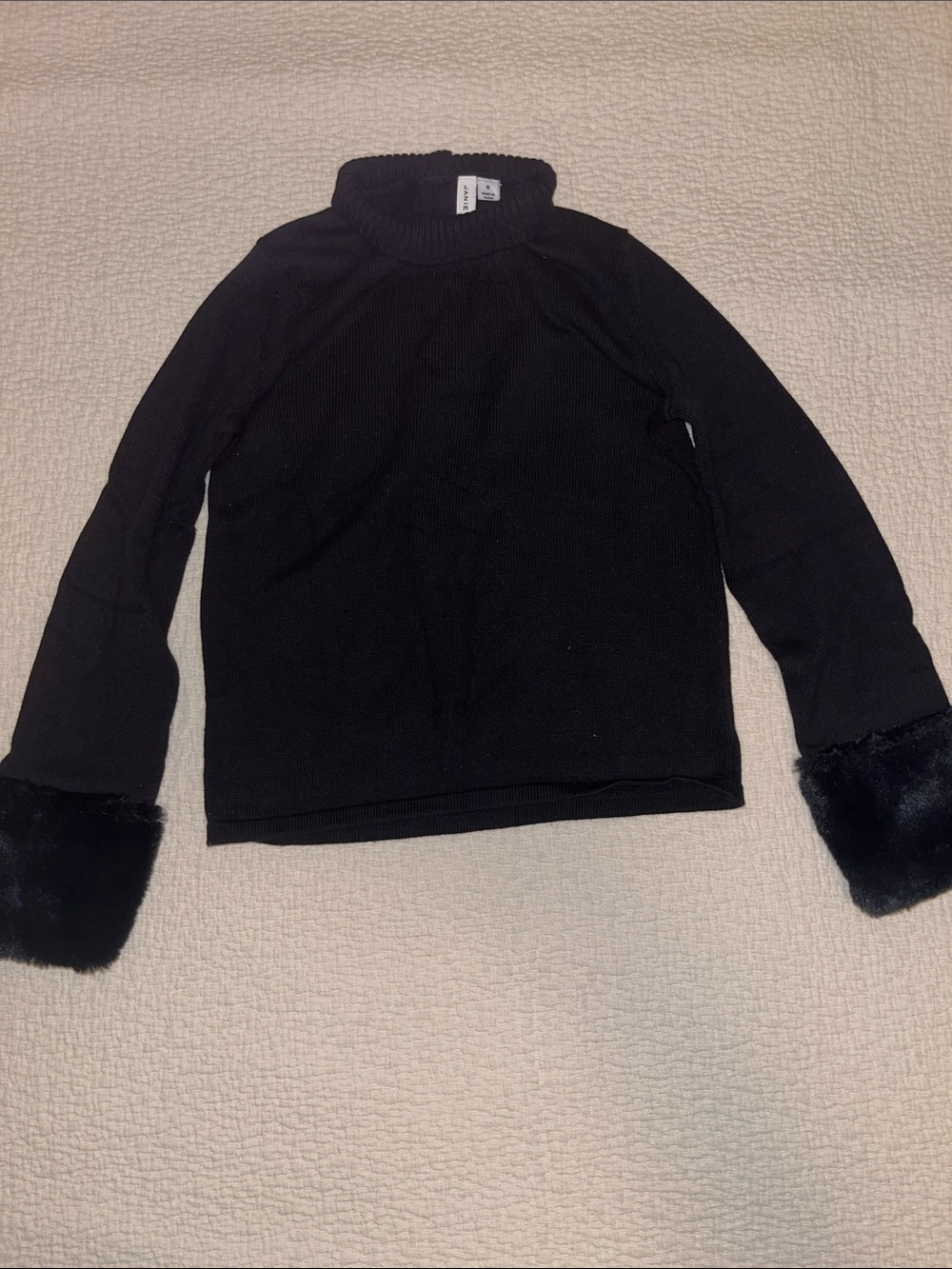 Janie and Jack Black Mock Neck Sweater with Faux Fur Cuffs
